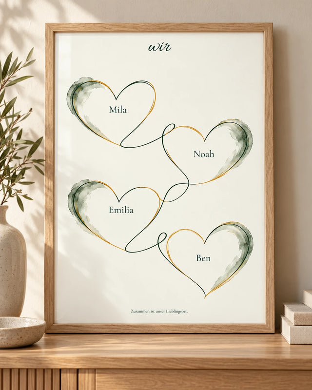 Wohnbeispiel: Unsere Herzenslinie – personalisiertes Familienposter