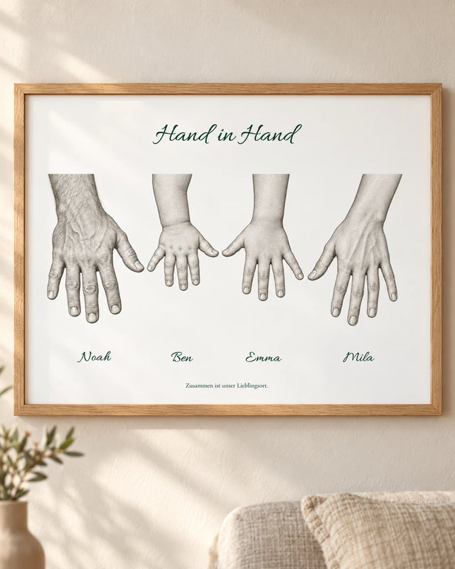 Wohnbeispiel: Hand in Hand – personalisiertes Familienposter