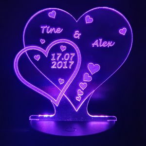 LED 2 Herzen mit Farbe Mod LED Farben RGB Leuchtet leuchten individuell Datum Liebe Jahrestag Name Acryl