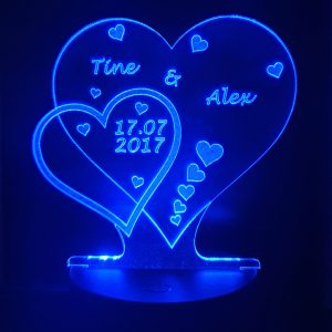 LED 2 Herzen mit Farbe Mod LED Farben RGB Leuchtet leuchten individuell Datum Liebe Jahrestag Name Acryl