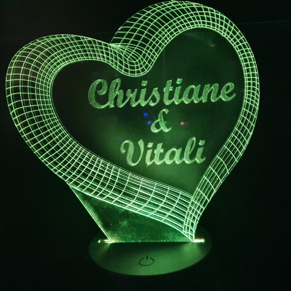 LED 2 Herzen mit Farbe Mod LED Farben RGB Leuchtet leuchten individuell Datum Liebe Jahrestag Name Acryl 3D Herz