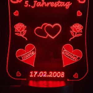 Ballon Herzen Geschenk LED 2 Herzen mit Farbe Mod LED Farben RGB Leuchtet leuchten individuell Datum Liebe Jahrestag Name Acryl 3D Herz