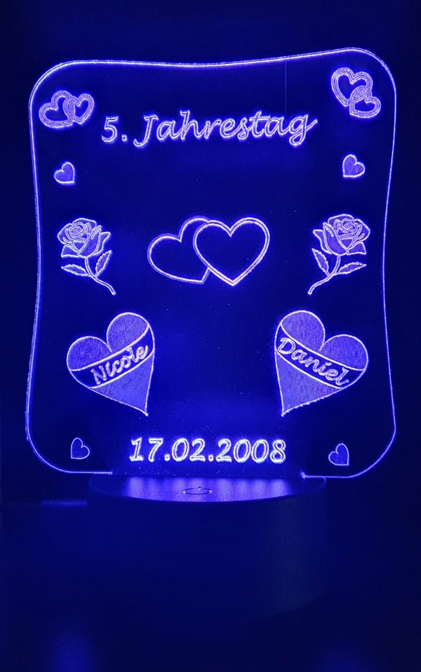 Ballon Herzen Geschenk LED 2 Herzen mit Farbe Mod LED Farben RGB Leuchtet leuchten individuell Datum Liebe Jahrestag Name Acryl 3D Herz